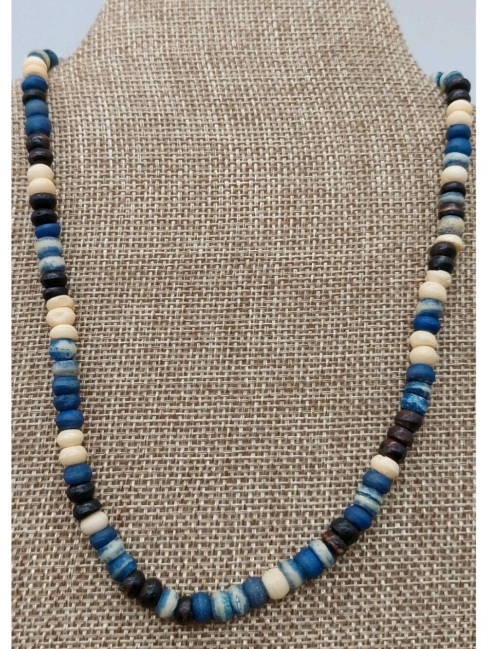 Zap Choker Necklace Blue Beige Brown Beads Stones